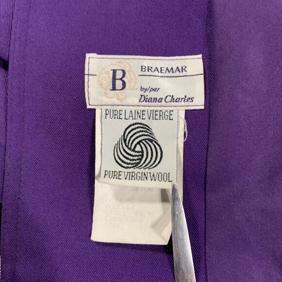 Vintage 80s 90s Purple Wool Gold Button Beltless Long Trench Coat Retro Overcoat - Picture 11 of 16